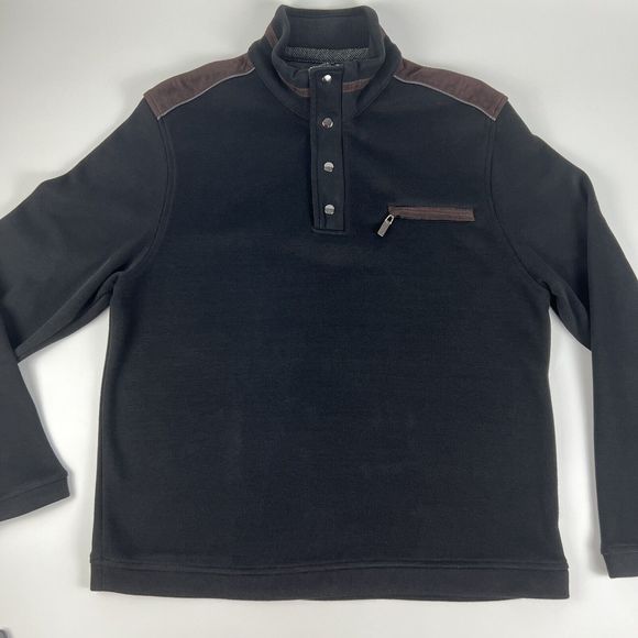 Age Of Wisdom Nicoby Sweater Men's L Black‎ Faux Suede Trim 1/4 Zip Cotton/Poly - Picture 1 of 13